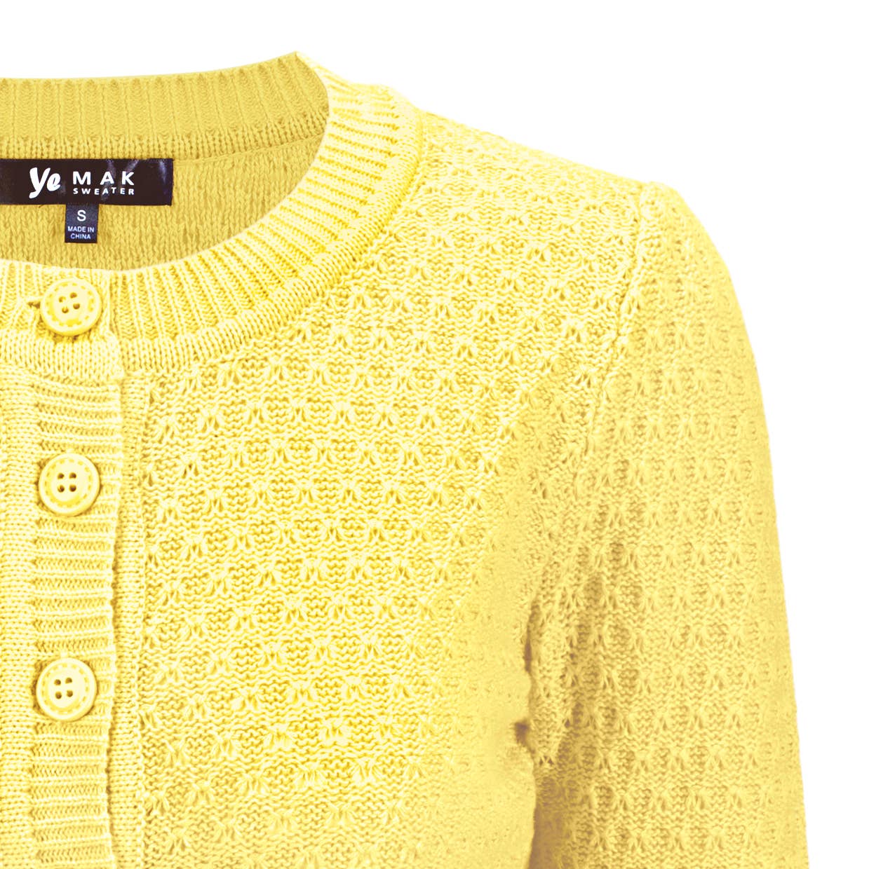 Mak - 3/4 Sleeve Crewneck Knit Cropped Cardigan Sweater MK3514: OATMEAL / L