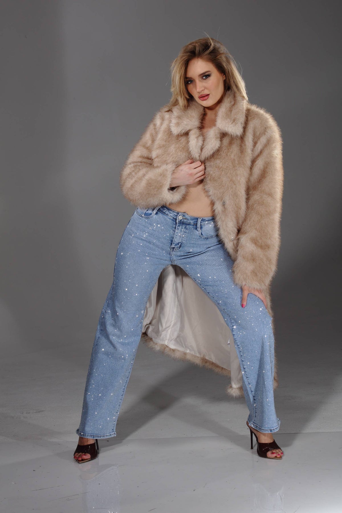 Nina Rossi Jeans - NR3611 light blue full stone embellished 5 pockets jeans : M