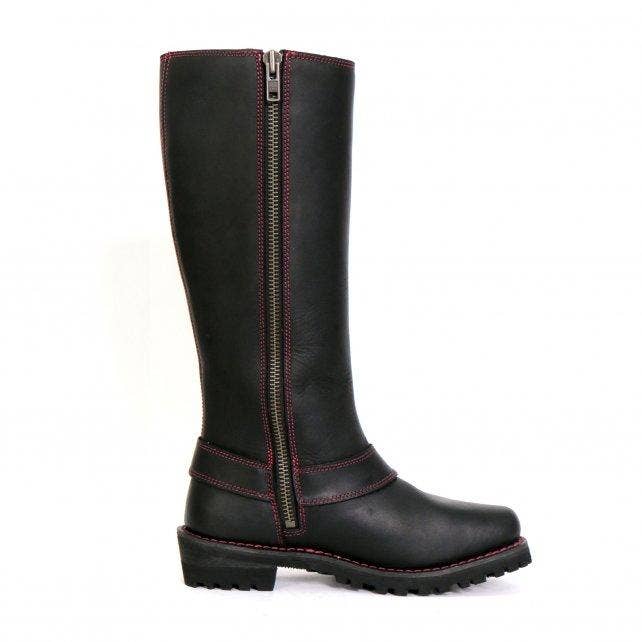 Hot Leathers - Hot Leathers BTL1006 Ladies 14-inch Black Knee-High Leather Boots with Side Zipper Entry: BLK/PNK / 7