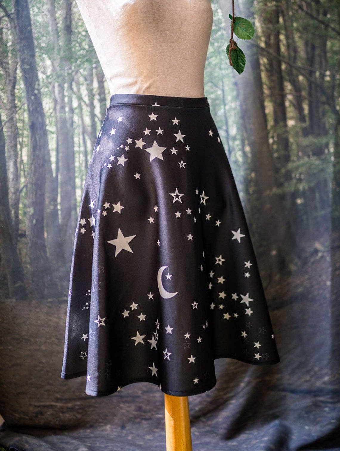 Star and Moon Black Celestial Witch Skater Skirt by Costurero Real