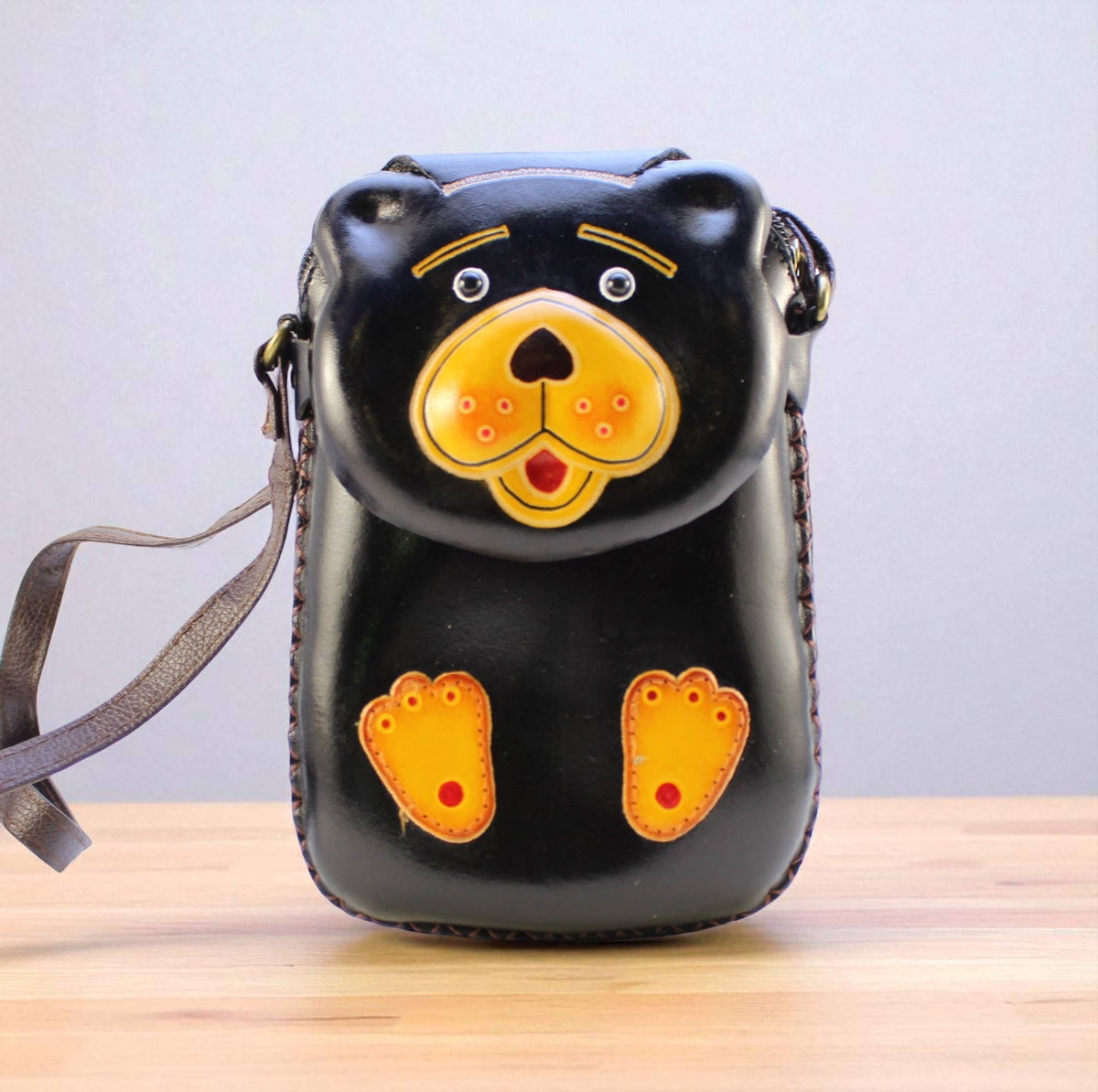 Sunflower Handmade leather inc - Leather Black Bear Rectangle Purse handbag purse Crossbody