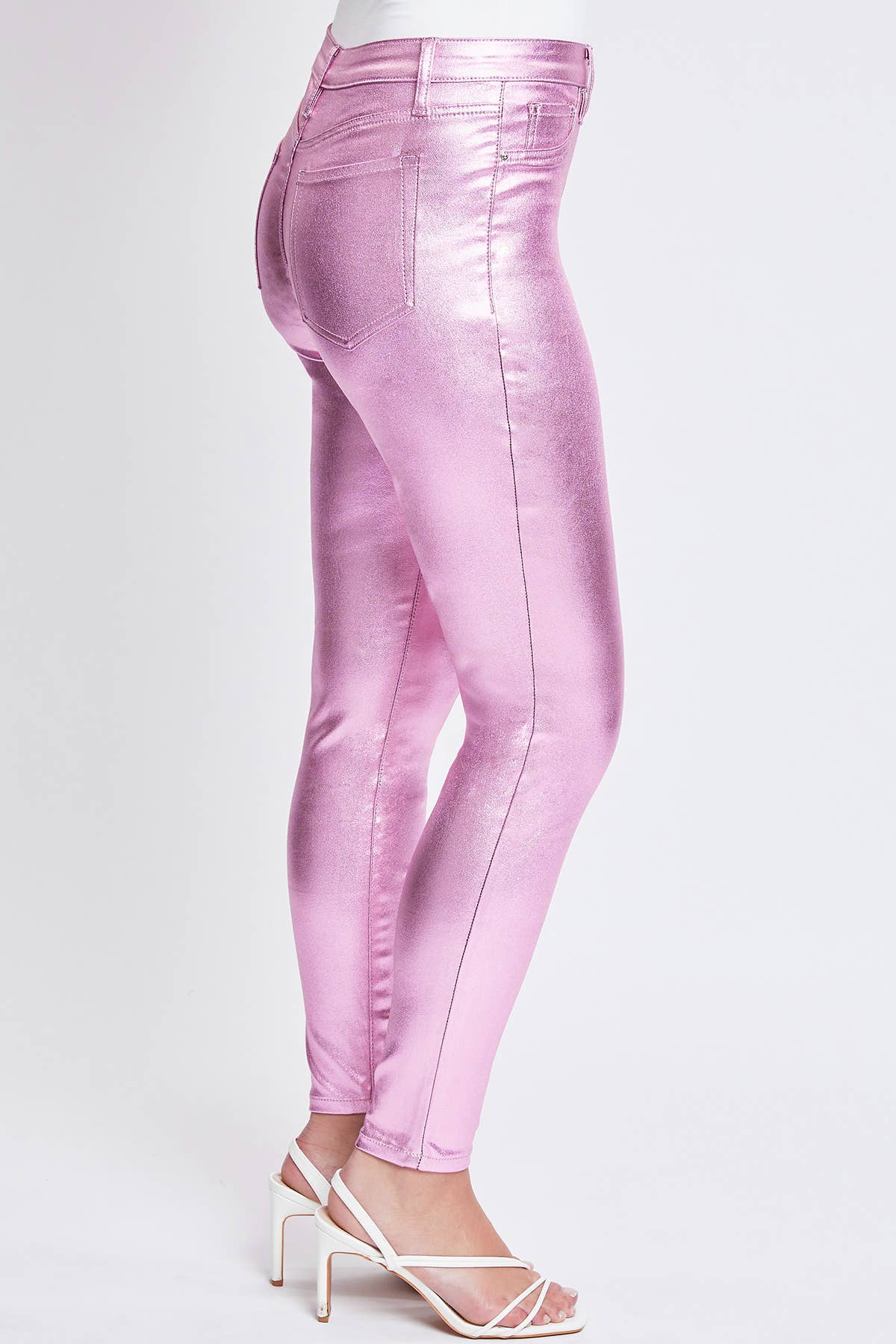 High Rise Metallic Skinny Jean in Rose Pink