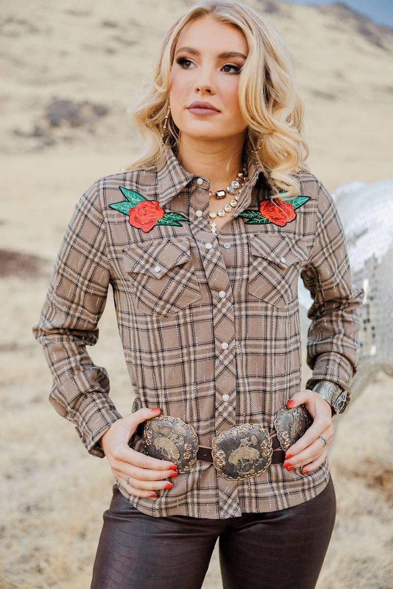 Rodeo Quincy - Rhinestone Rodeo Button Up: M