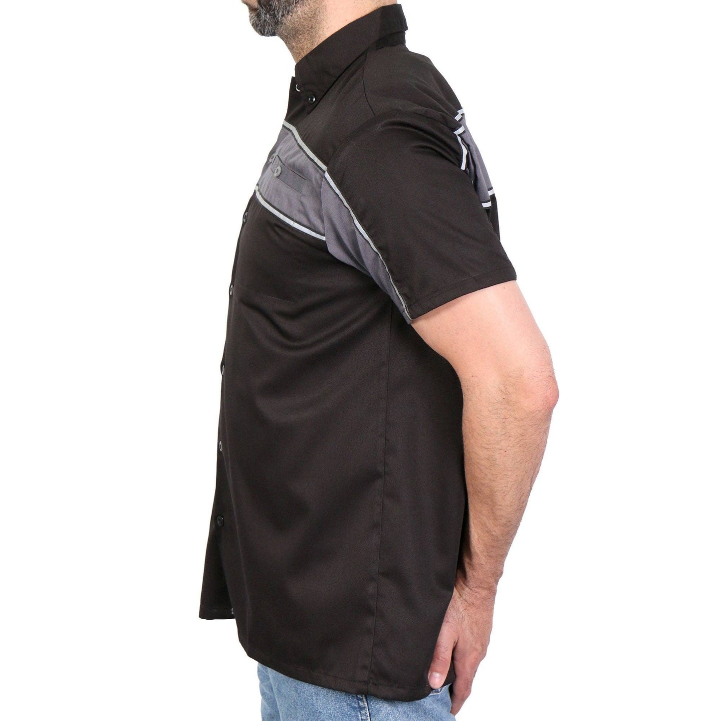 Hot Leathers - Hot Leathers 2 Tone Stripe Black andGray Mechanics Shirt GMM1006: BLK/GRY / M