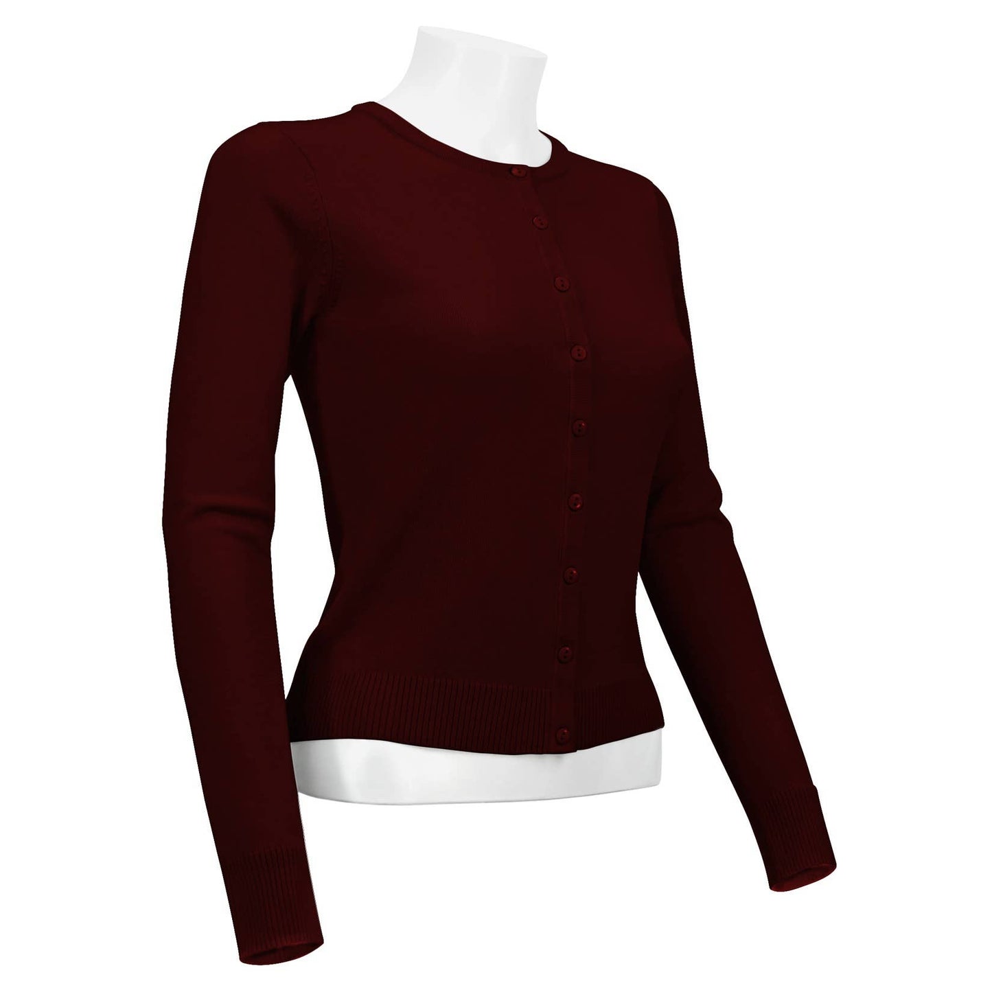Mak - Women's Long Sleeve Crewneck Knit Cardigan Sweater MK0179: WHITE / L
