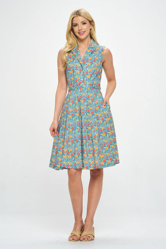 LA Soul - Colorful Poppy Flower print Cotton Dress: L