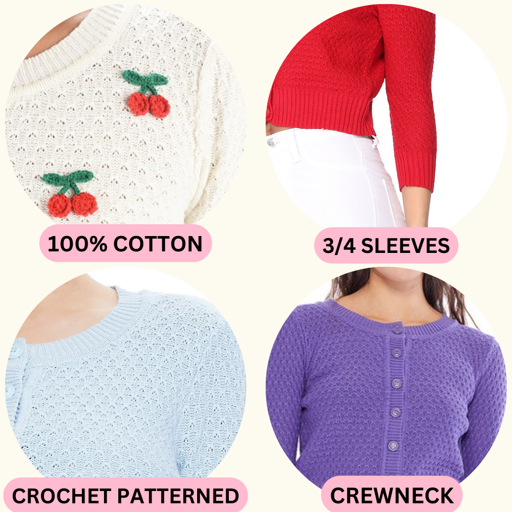 Mak - 3/4 Sleeve Crewneck Knit Cropped Cardigan Sweater MK3514: OATMEAL / L
