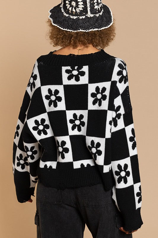 Checkered Flower Sweater