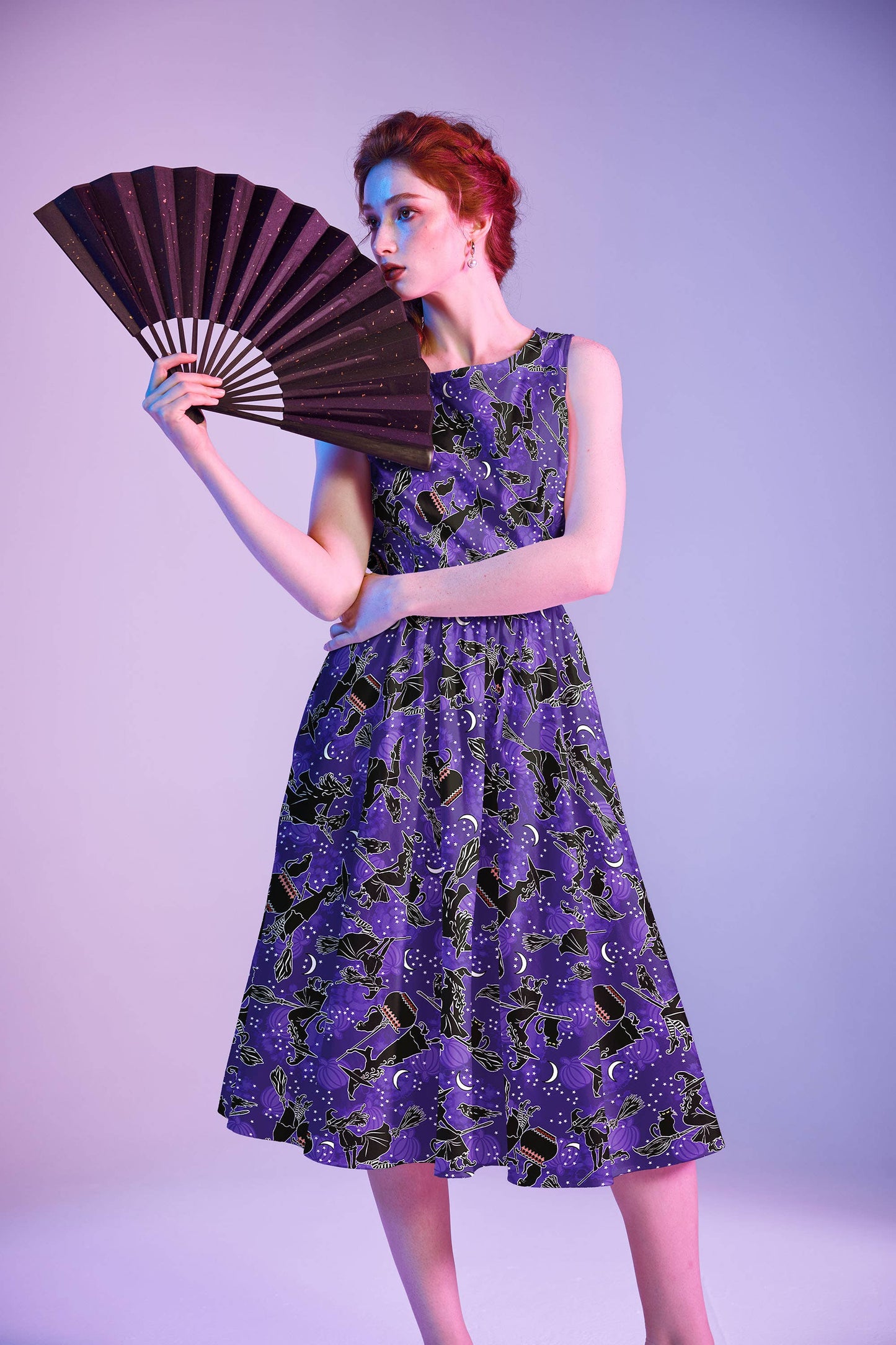 Retrolicious - Glow in the Dark Witches Midi Dress: M