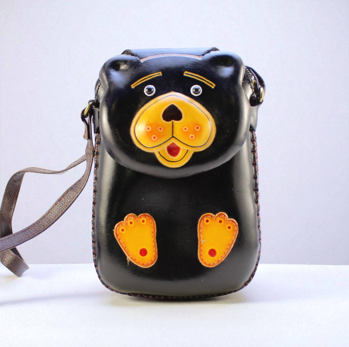 Sunflower Handmade leather inc - Leather Black Bear Rectangle Purse handbag purse Crossbody