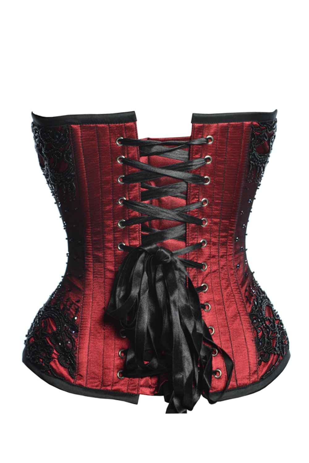 Burgundy Satin Beaded Couture Corset by Corset Story