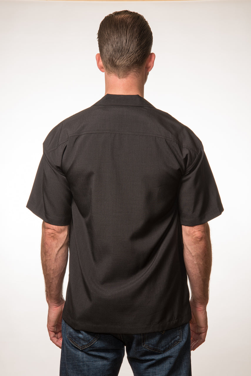 Three Star Panel Bowling Shirt in Black by Steady Clothing
