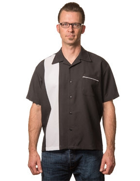 Poplin Single Panel Bowling Shirt in Black and White by Steady Clothing