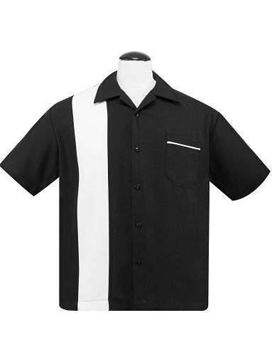 Poplin Single Panel Bowling Shirt in Black and White but Steady Clothing