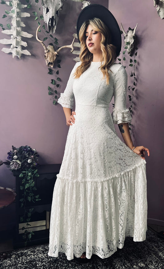 Mina - Ivory Floral Lace Bride of the Vampire Maxi Dress