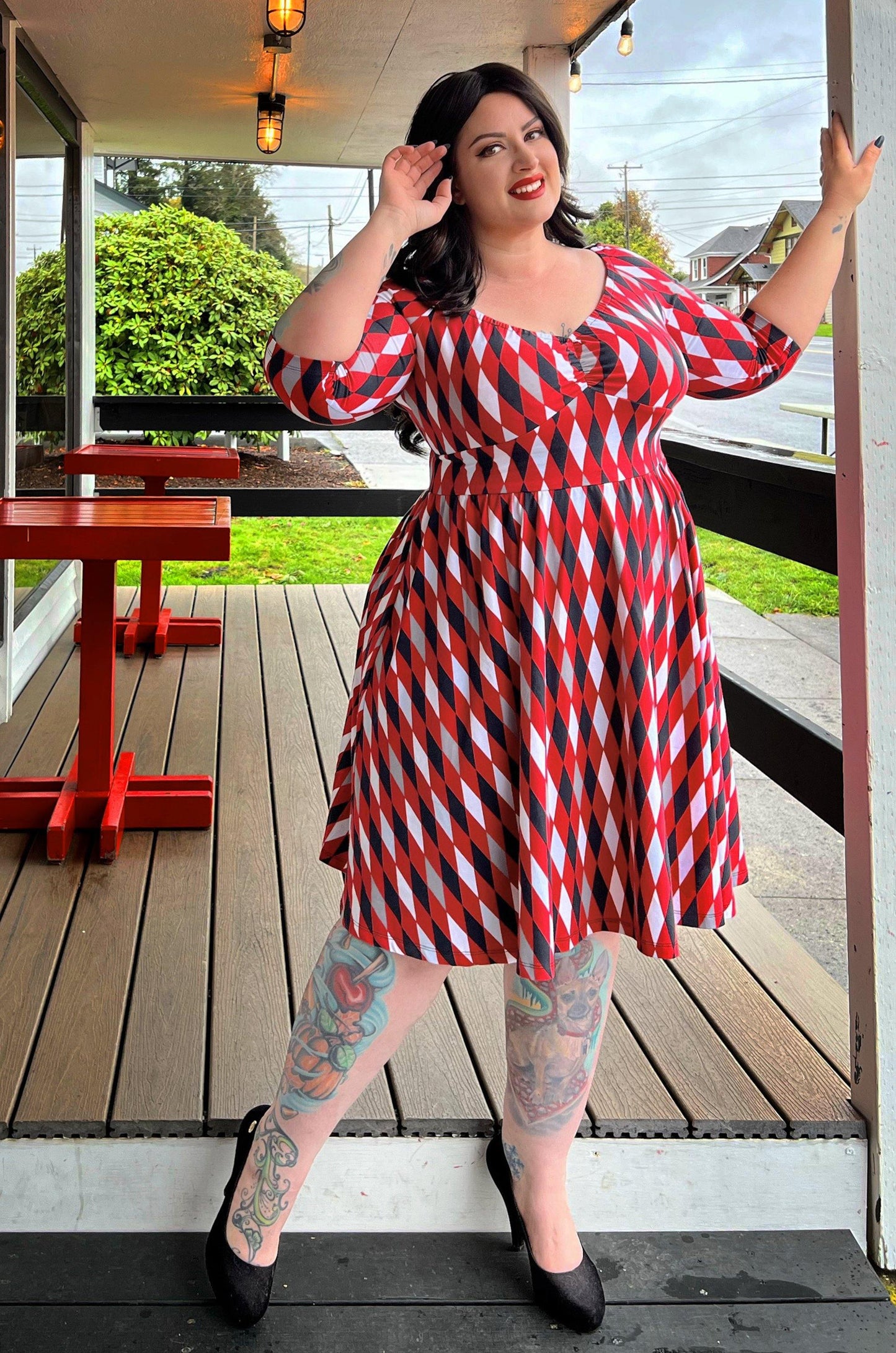 Kayla Swing Dress in Bad Girl Harlequin | Deadly Dames