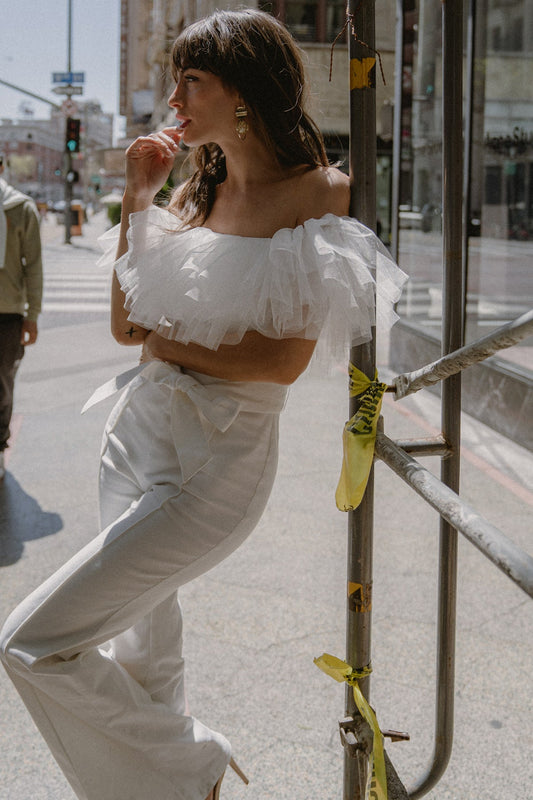 A Power Mood White Denim Jumpsuit