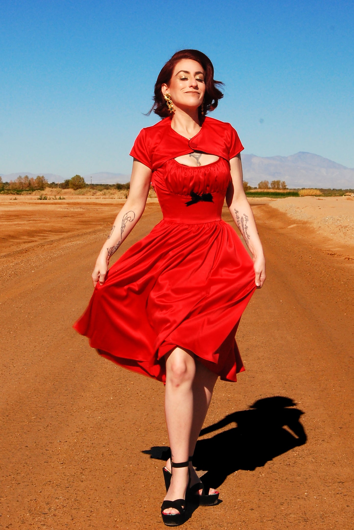 Evelyn Vintage Cocktail Dress in Red Bridal Satin | Pinup Couture