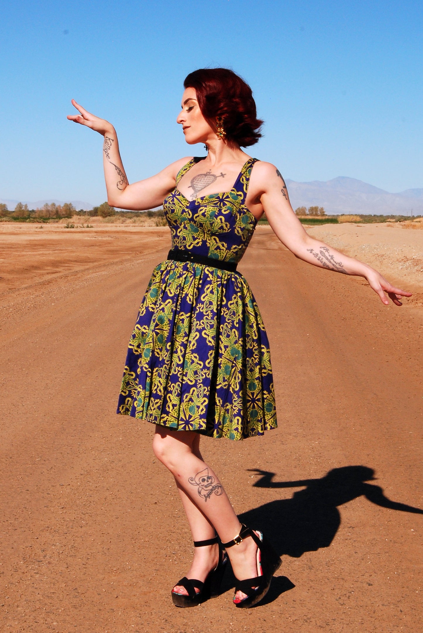 Vera Vintage Swing Dress in Daddy Cthulhu Cotton Sateen | Laura Byrnes & Hope Johnstun