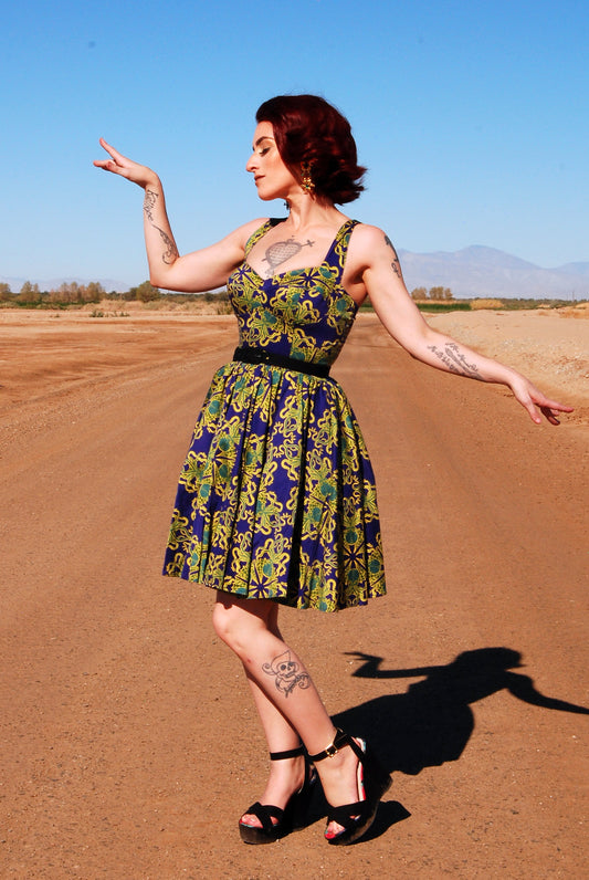 Vera Vintage Swing Dress in Daddy Cthulhu Cotton Sateen | Laura Byrnes & Hope Johnstun
