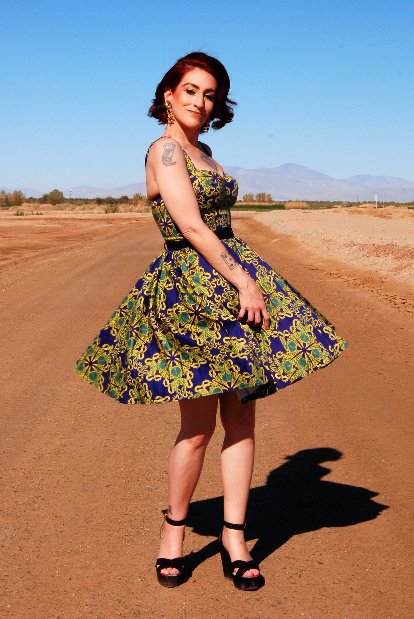 Vera Vintage Swing Dress in Daddy Cthulhu Cotton Sateen | Laura Byrnes & Hope Johnstun