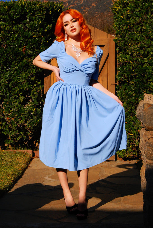 Paige Swing Dress in Chambray Poly Crepe | Pinup Couture