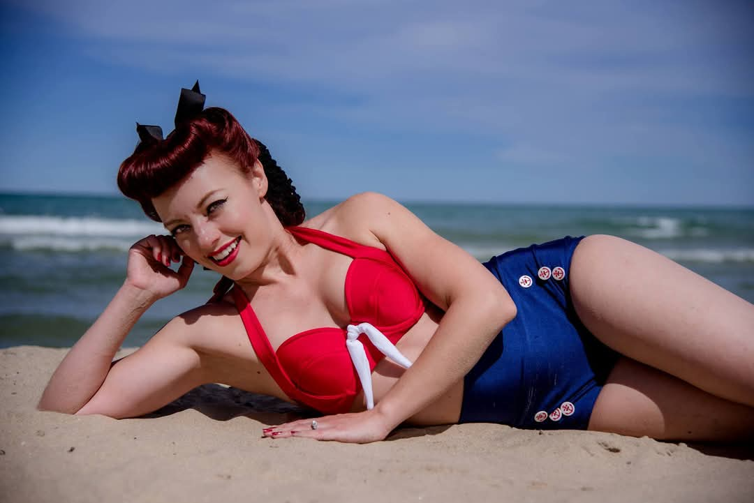 Retro Nautical Red, White, and Blue Two Piece Swimsuit