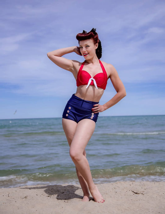 Retro Nautical Red, White, and Blue Two Piece Swimsuit