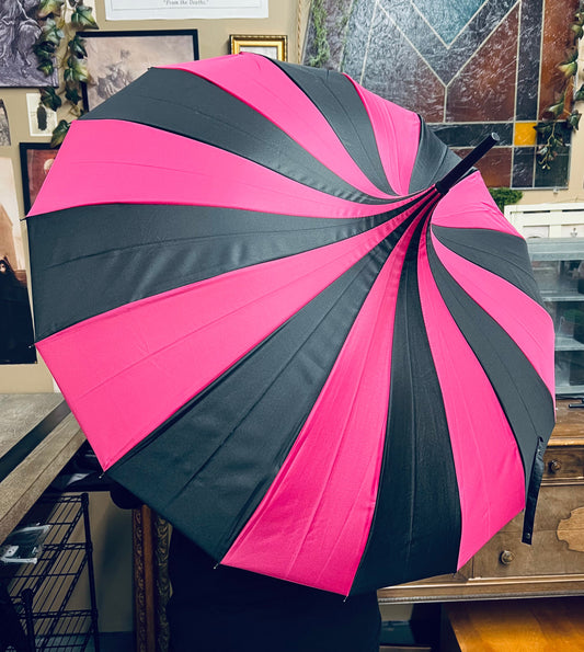 Hot Pink/Black Umbrella - Plain