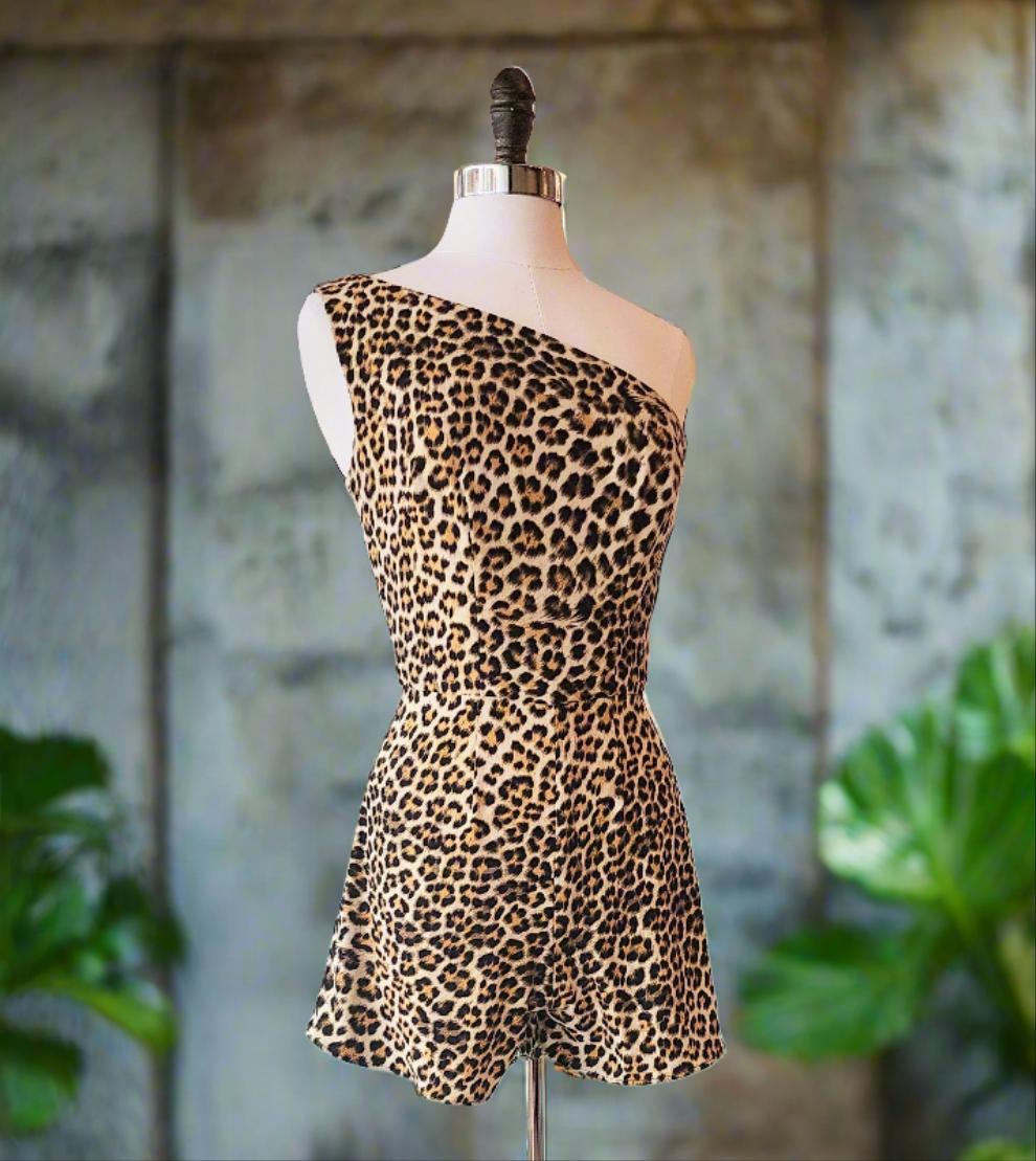 Asymmetrical Leopard print tiki pinup retro romper