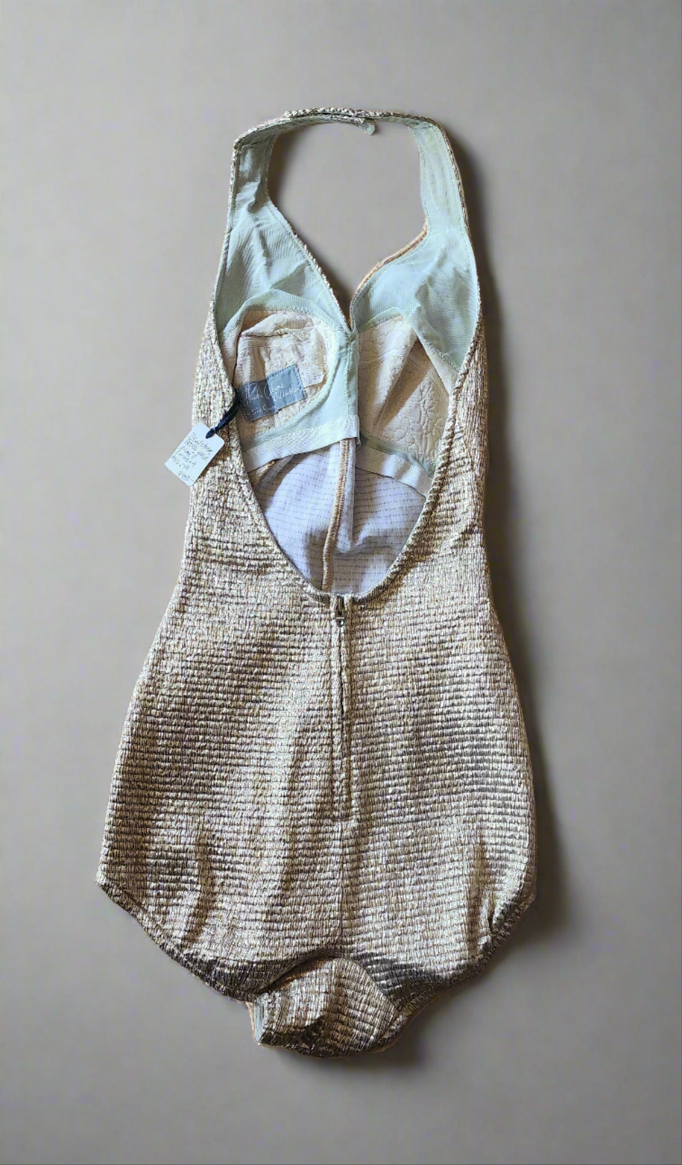 Rare Haute Couture Collection Vintage 1950's Deadstock Gold Lamé Swimsuit Small