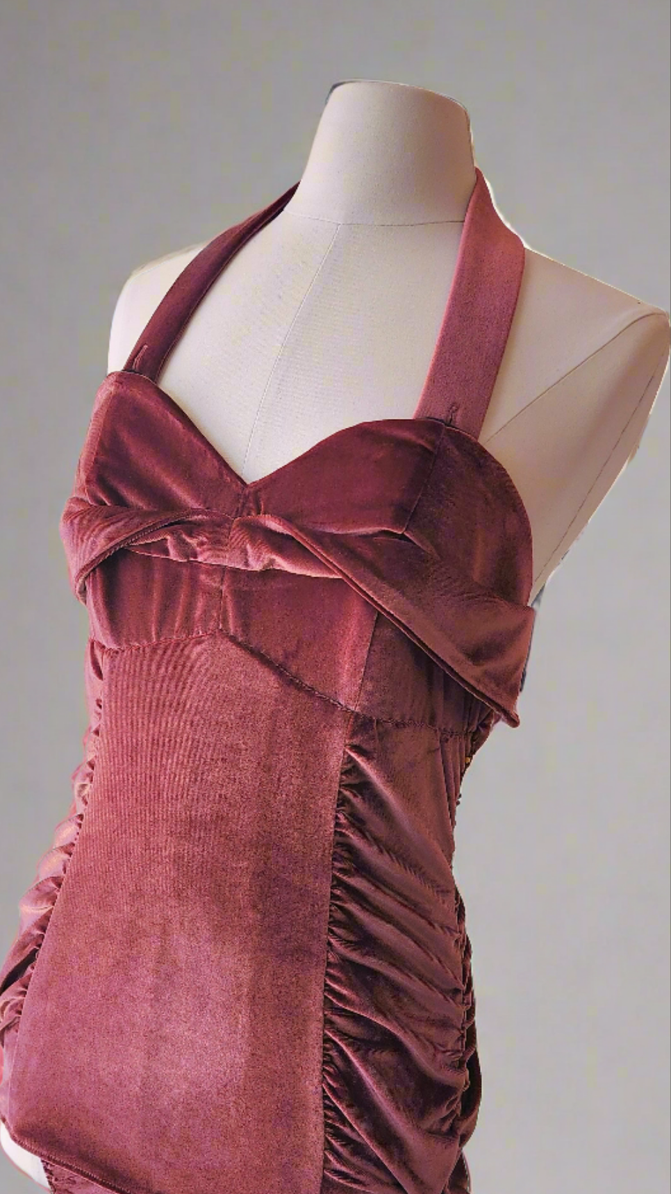 Dusty Rose Velvet Ruched 1950's Marilyn Inspired Pinup Swimsuit