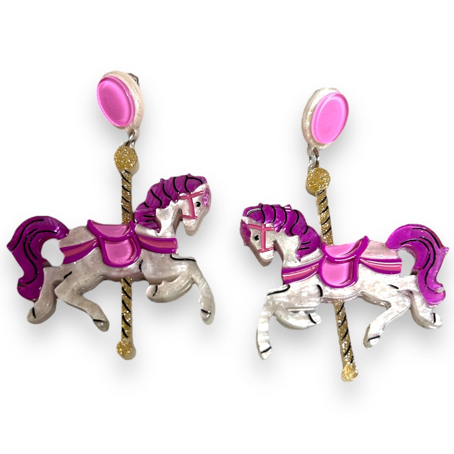 Funfair Carousel Horse Acrylic Earrings by Lipstick & Chrome x Makokot — Vintage Carousel Drop Earrings