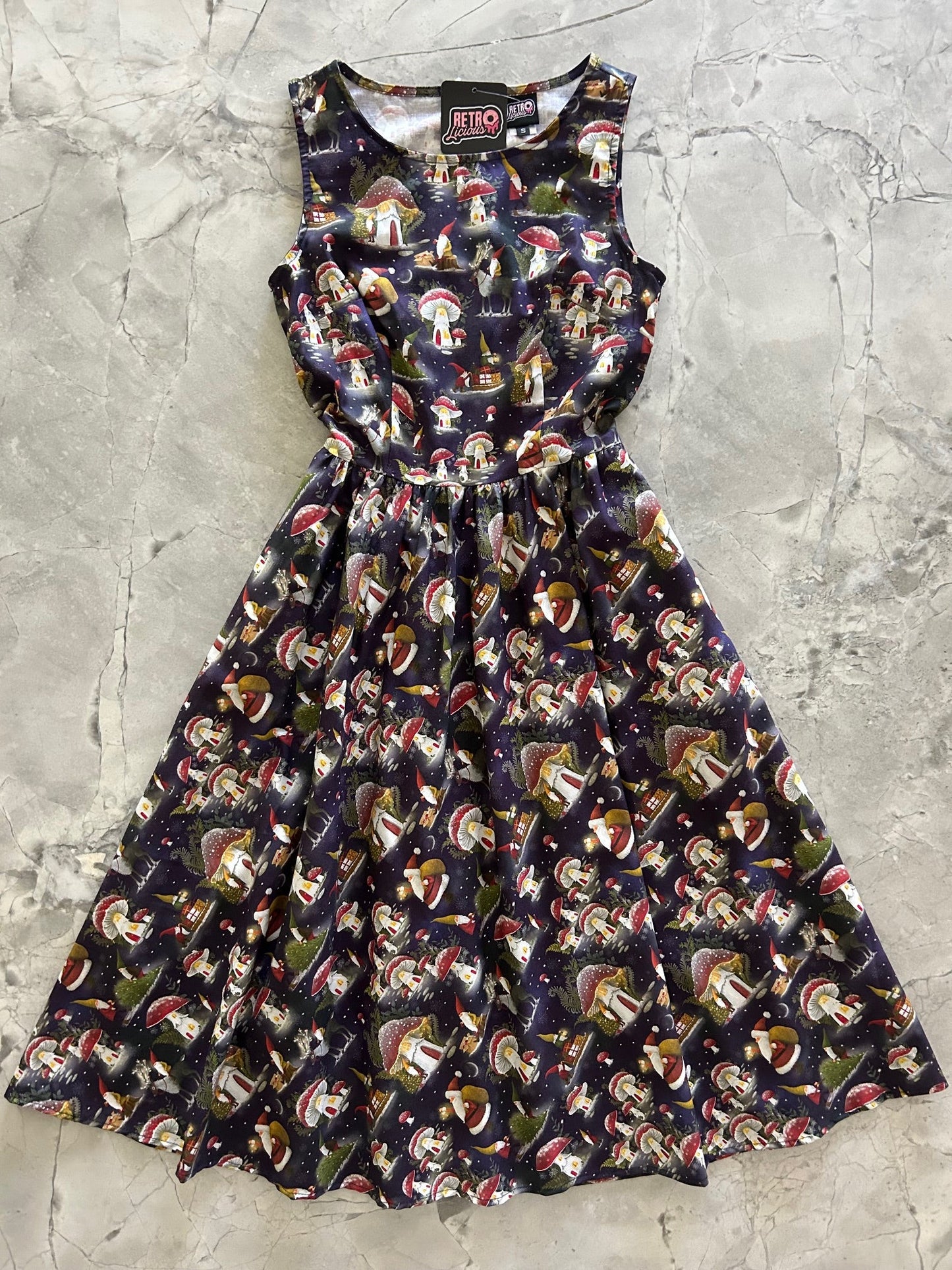Gnome Holiday Mushroom Midi Dress