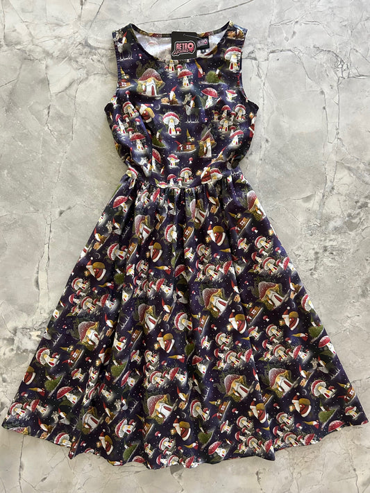 Gnome Holiday Mushroom Midi Dress