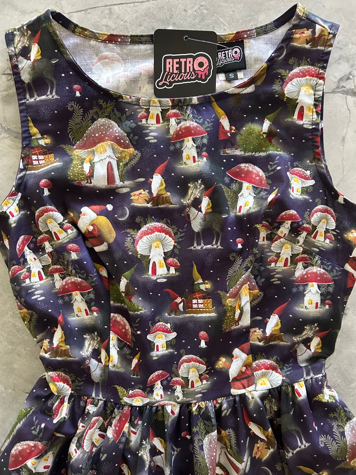 Gnome Holiday Mushroom Midi Dress