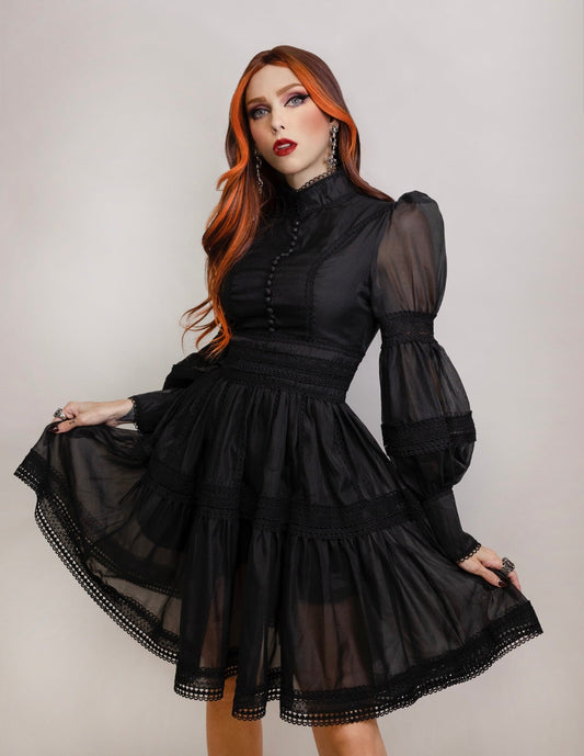 Morgana - Romantic Victorian Inspired Party Dress in Black - PRE-ORDER