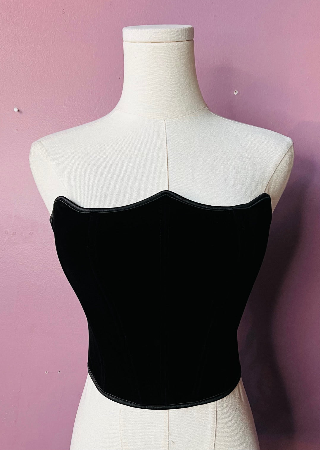 The Poe Corset - Pointed Velveteen Waist Cinching Corset - Pre-Order