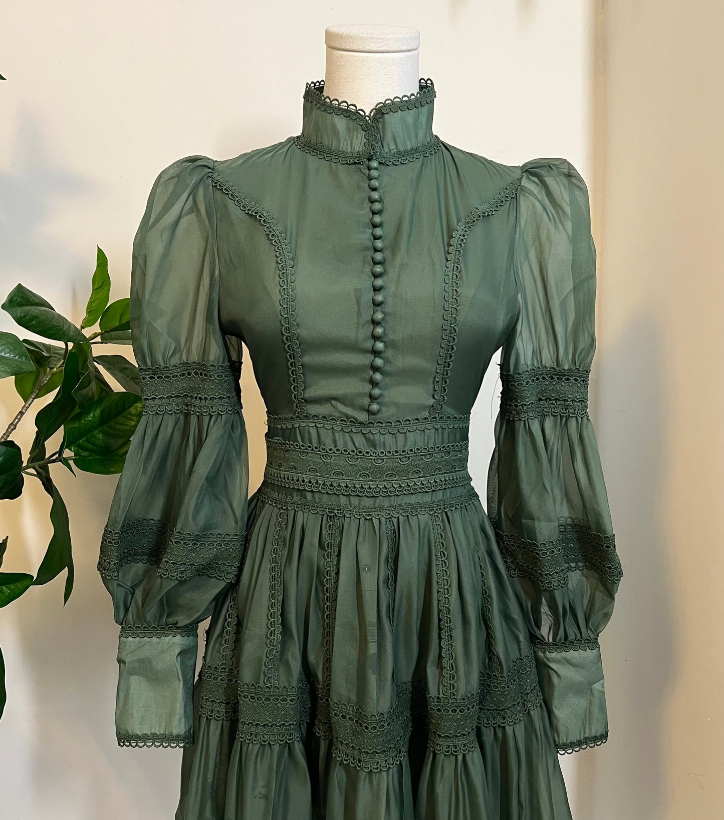 Morgana - Romantic Victorian Inspired Party Dress in Sage