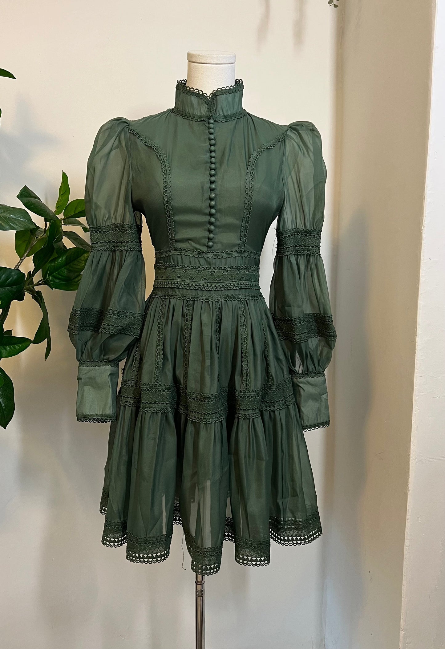 Morgana - Romantic Victorian Inspired Party Dress in Sage