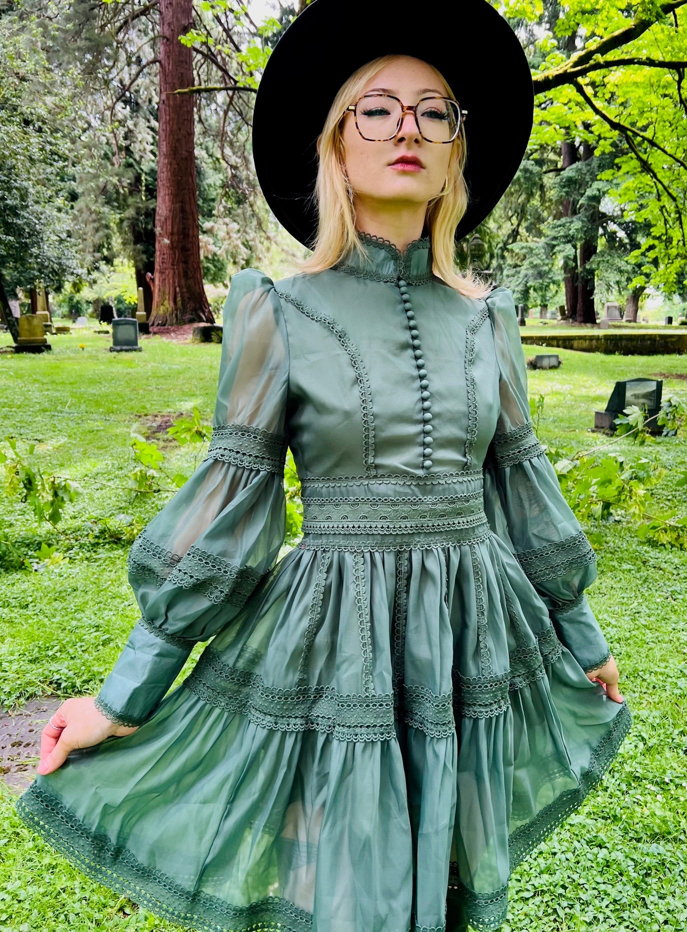 Morgana - Romantic Victorian Inspired Party Dress in Sage