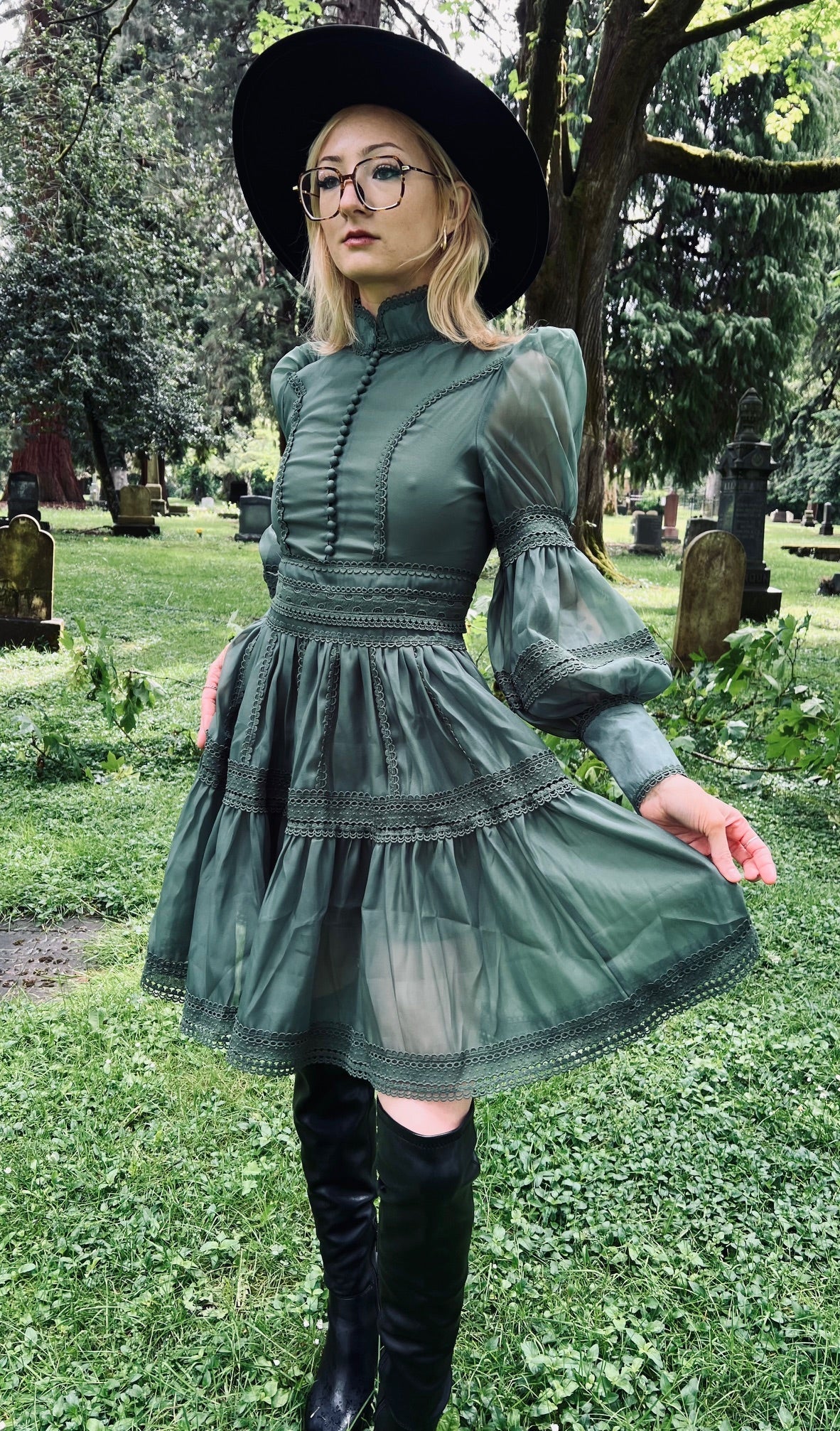 Morgana - Romantic Victorian Inspired Party Dress in Sage