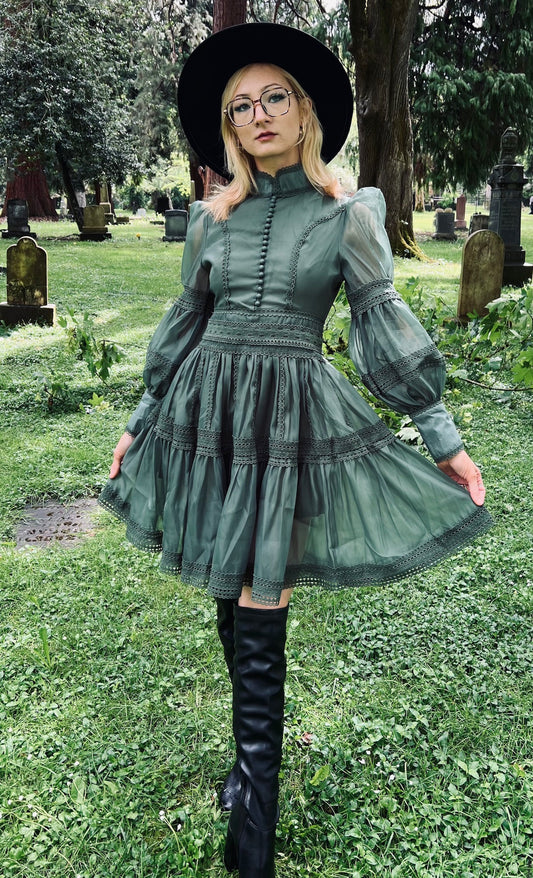 Morgana - Romantic Victorian Inspired Party Dress in Sage