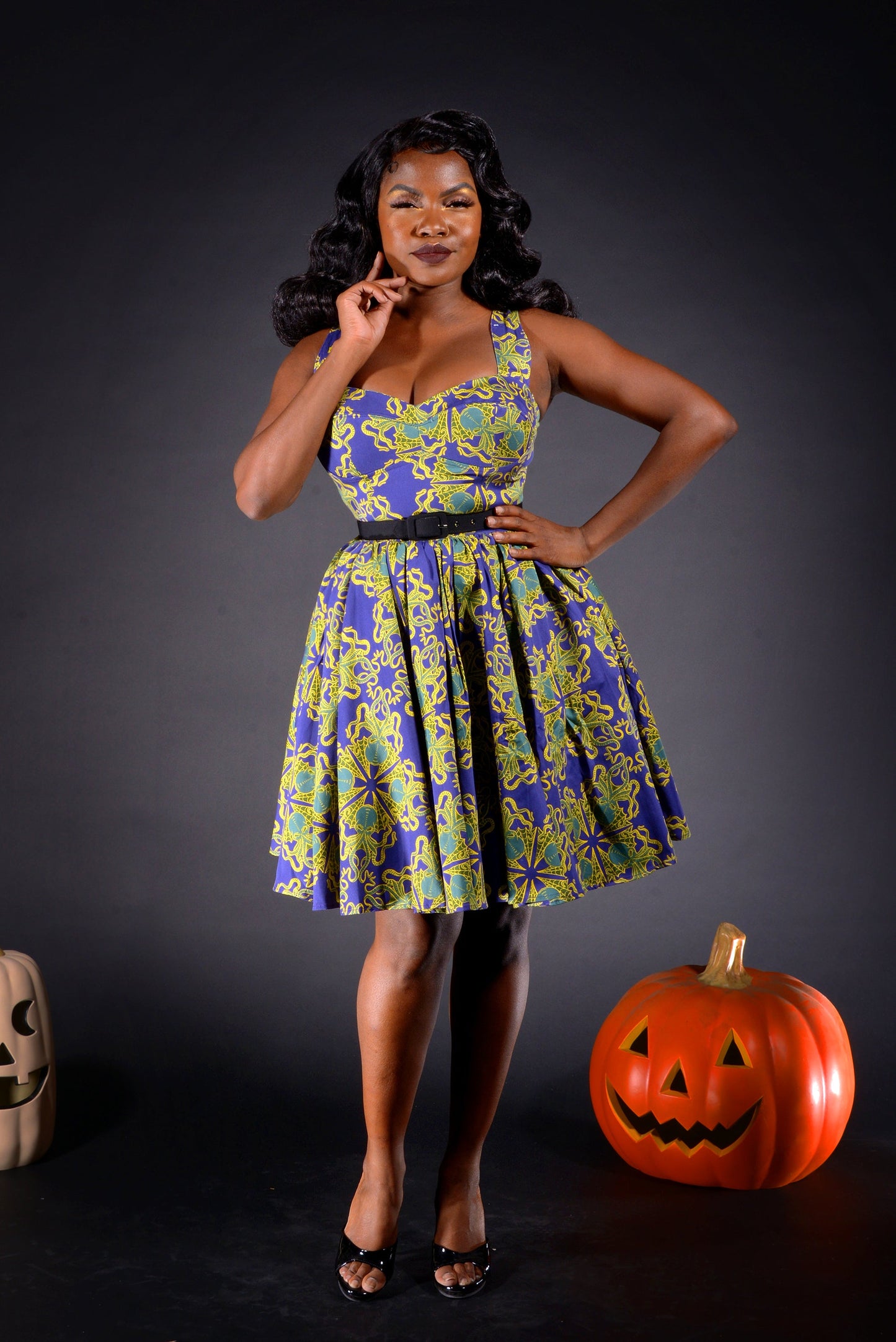 Vera Vintage Swing Dress in Daddy Cthulhu Cotton Sateen | Laura Byrnes & Hope Johnstun