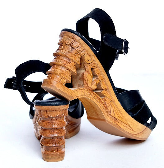 the Pagoda Shoes - in Black Suede and Leather