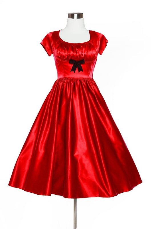 Evelyn Vintage Cocktail Dress in Red Bridal Satin