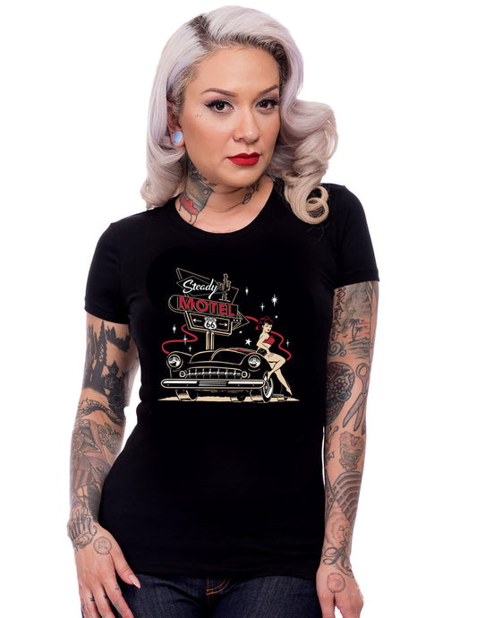 Motel 6 Women's Tee in Black by Steady Clothing