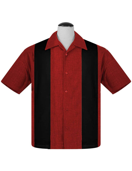 Red and black striped shirt on a mannequin against a white background 
