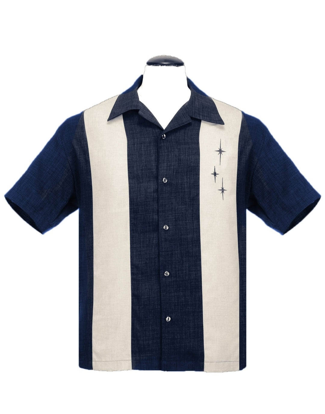 Three Star Panel Bowling Shirt in Denim
by Steady Clothing