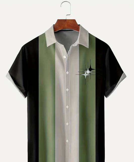 Midcentury Star Button Up Shirt in Green